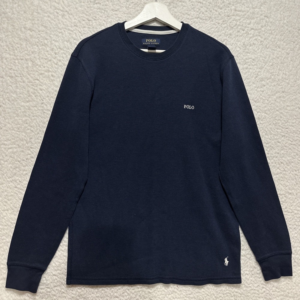 Polo Ralph Lauren Sleepwear Men's L Blue Waffle Knit LS Crew Neck Lounge Tee